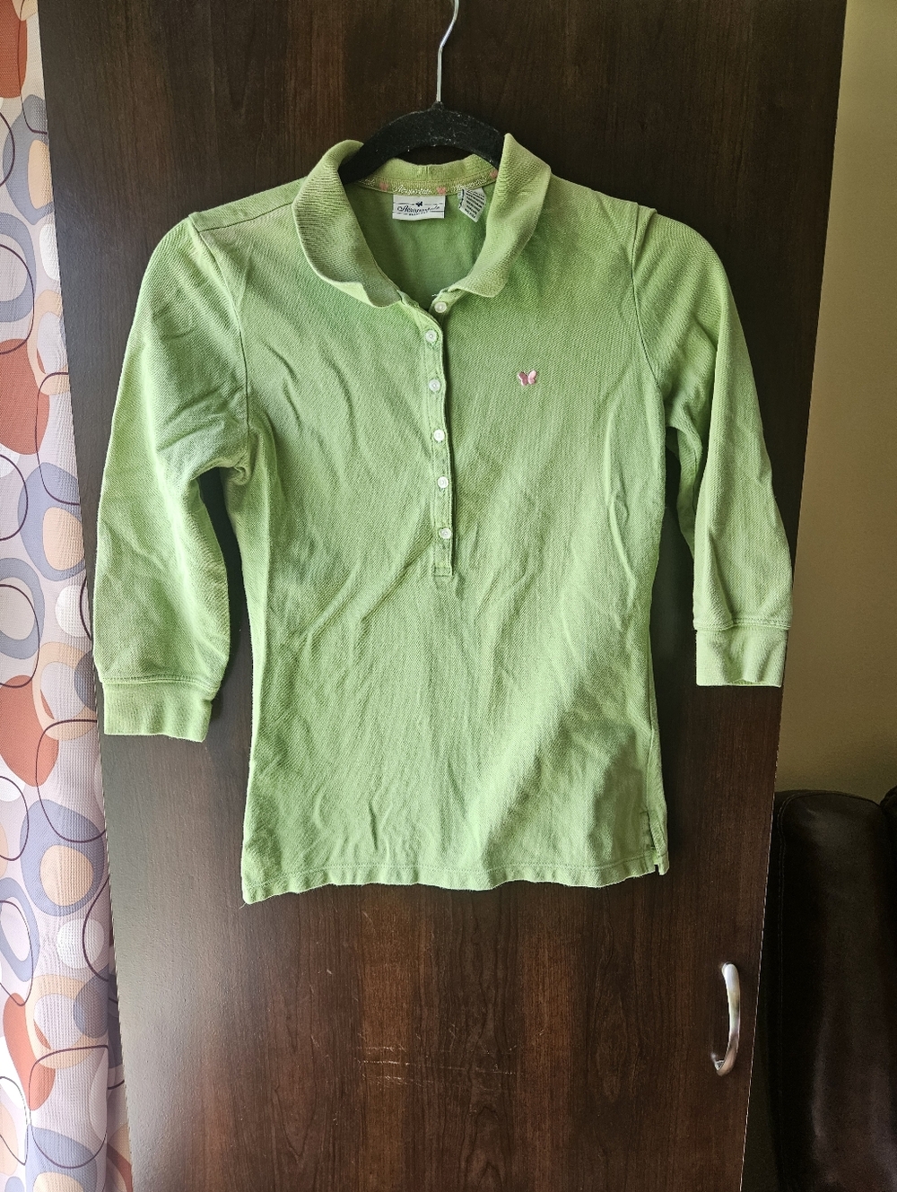 Y2K Aeropostle Green Polo Henley Top with Butterfly Detail Size Medium Slim Fit